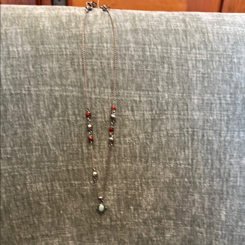 Lucky brand Silver Necklace with turquoise, silver and red accents